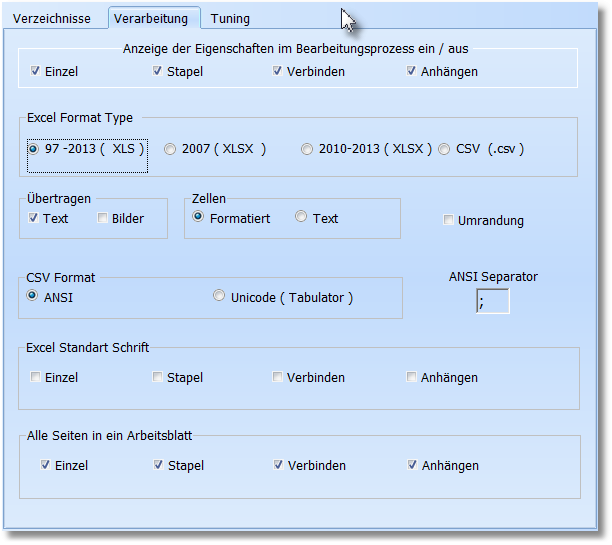 Vollansicht der Einstellungen
